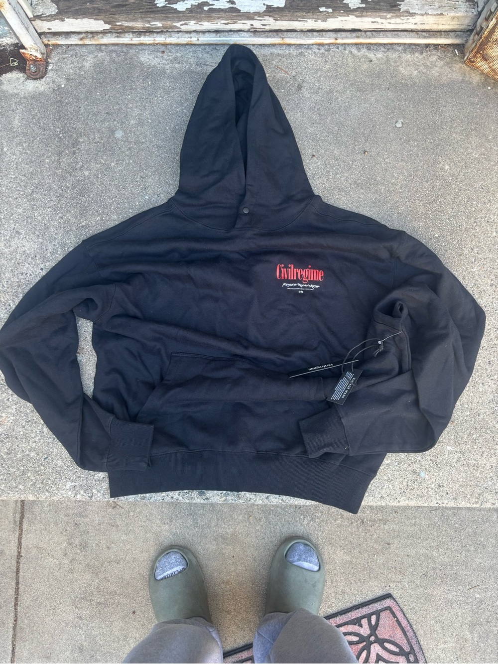 Civilregime Men's Black Crewneck Hoodie with Red Logo